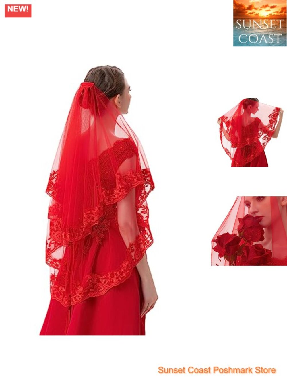 Lace Cathedral Veil 2 Tier Tulle Sheer Bridal Costume Veil with Comb